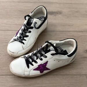 Golden Goose Women's White Sneakers with Purple Star